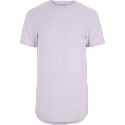 Light purple curved hem crew neck T-shirt